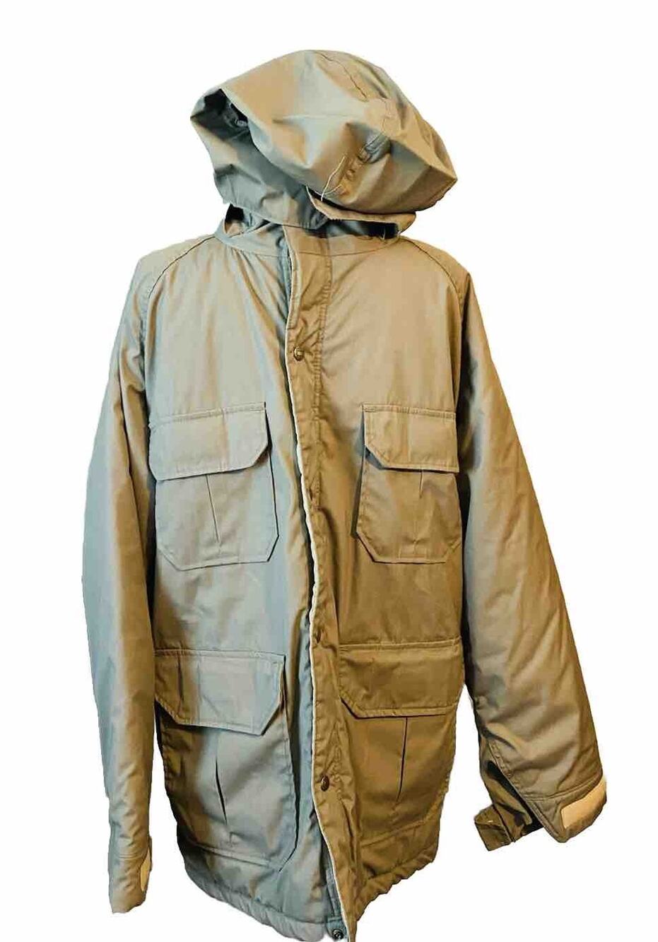 Vintage Woolrich Olive Chore Barn Cargo Field Coat Jacket Size Medium Hooded